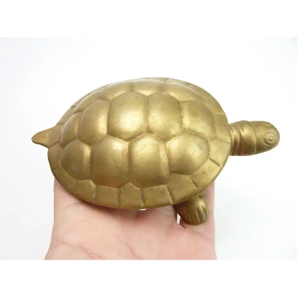Vintage Brass Turtle Trinket Box Hinged Tortoise Figurine Mid Century 6 inches